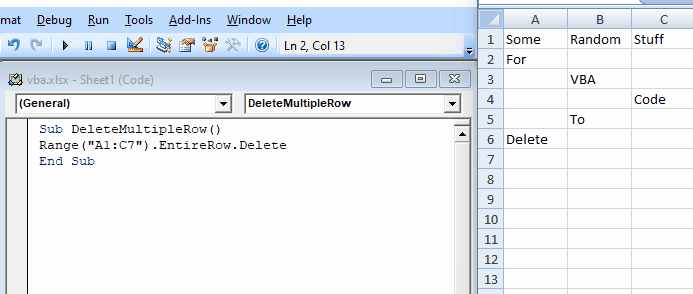 deleting multiple rows using the VBA code